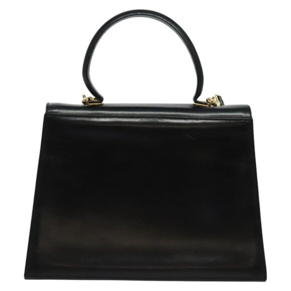 Salvatore Ferragamo Gancini Hand Bag Leather 2way Black Gold Auth 137422 - Picture 3 of 16